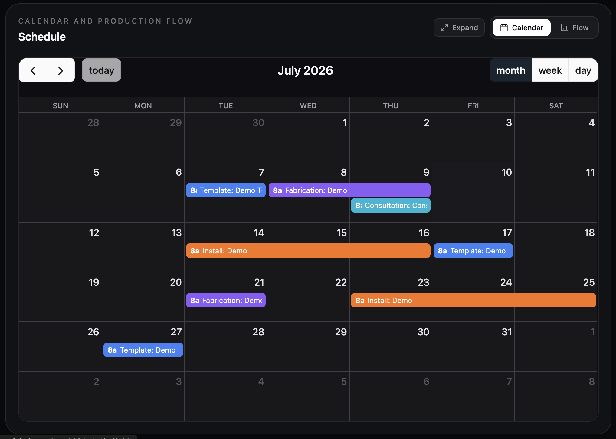Production scheduling calendar